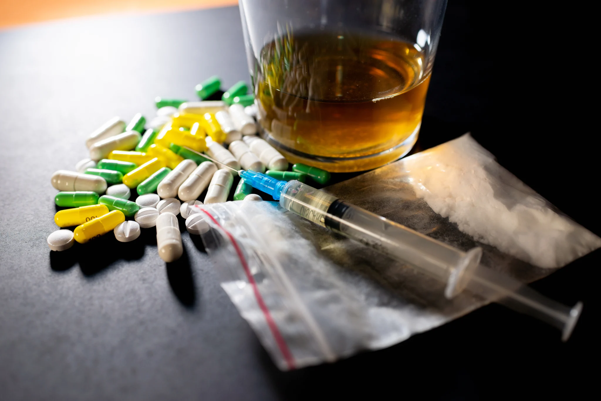 image of substances and alcohol on table