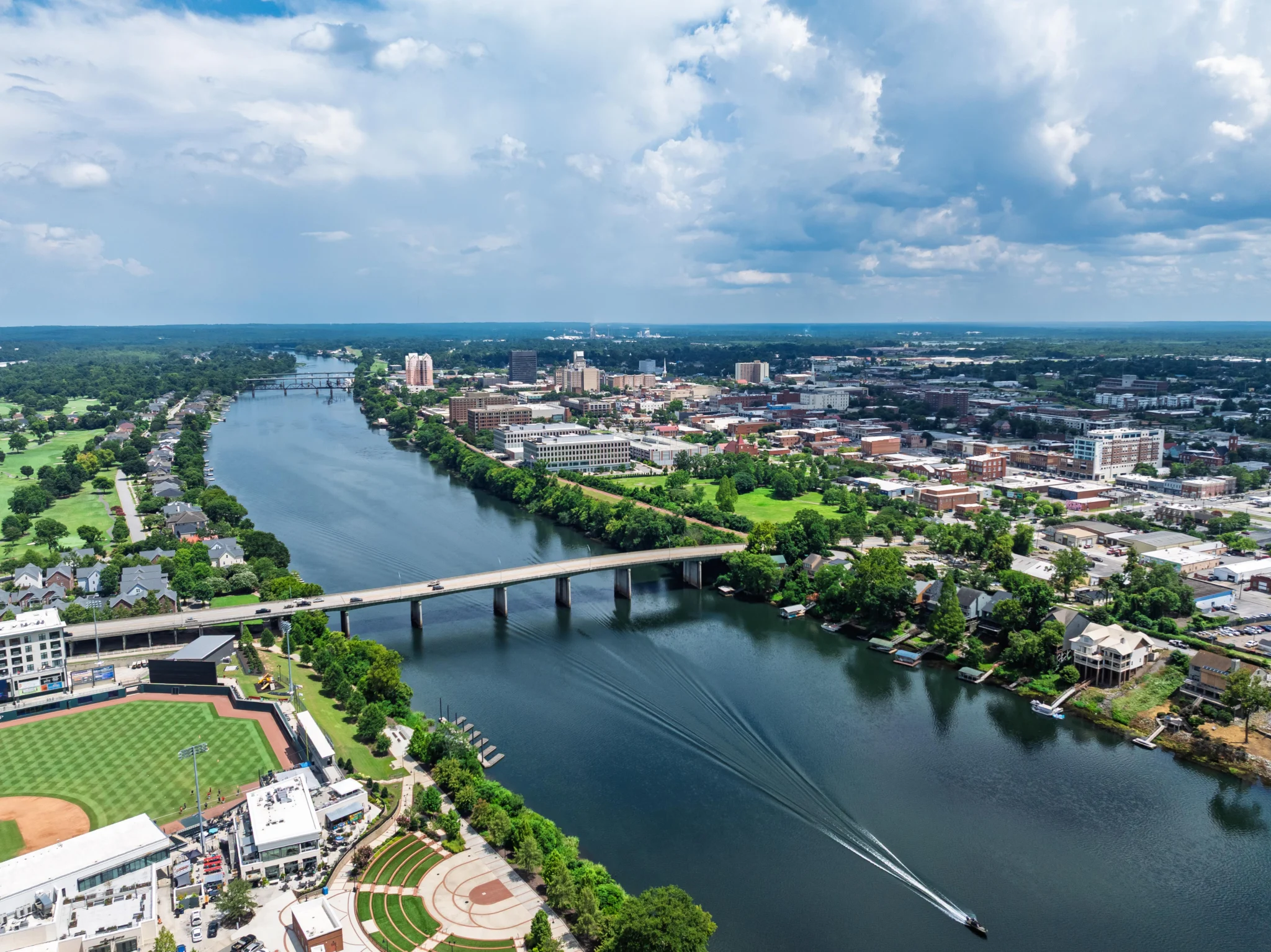 Drone angle view of Augusta, Georgia.